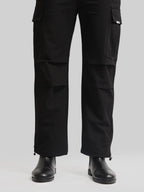 Twin Fold Pocket Black Baggy Fit Cargo