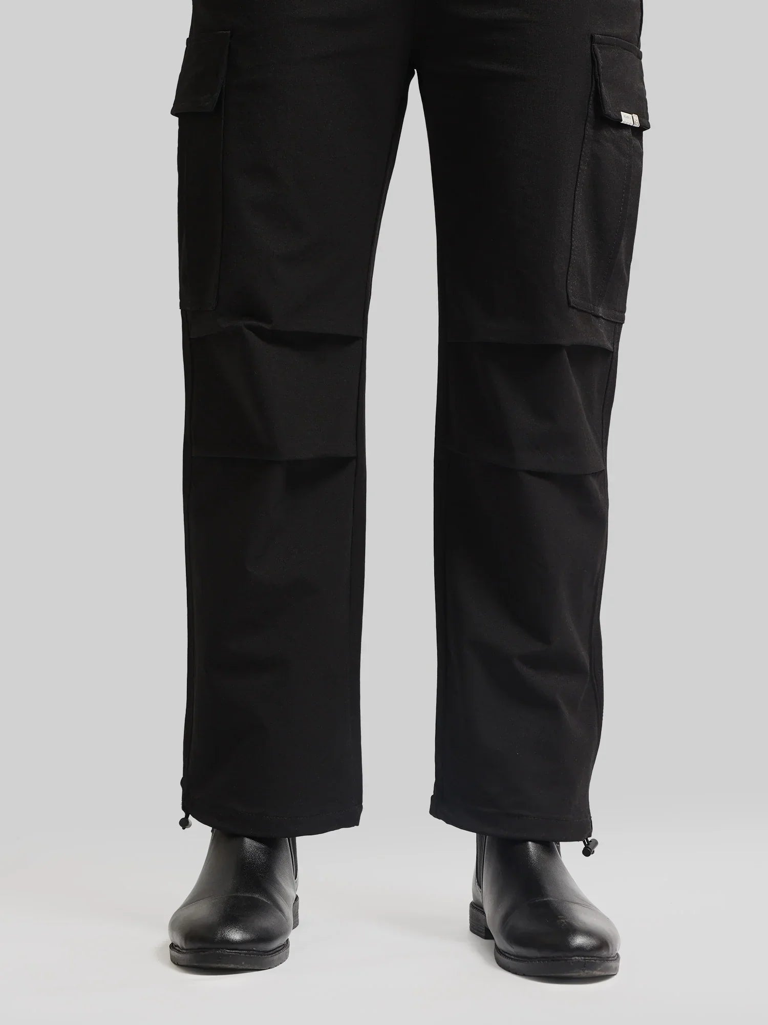 Twin Fold Pocket Black Baggy Fit Cargo