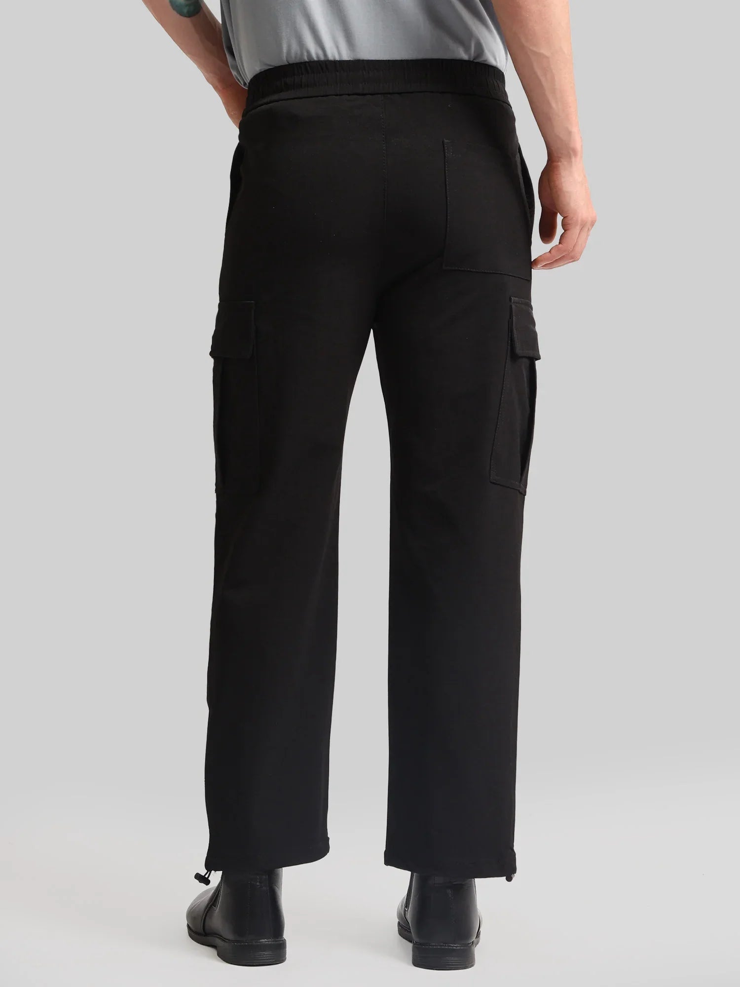 Twin Fold Pocket Black Baggy Fit Cargo