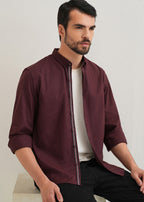 Mahogany Red Contrast Placket Shirt