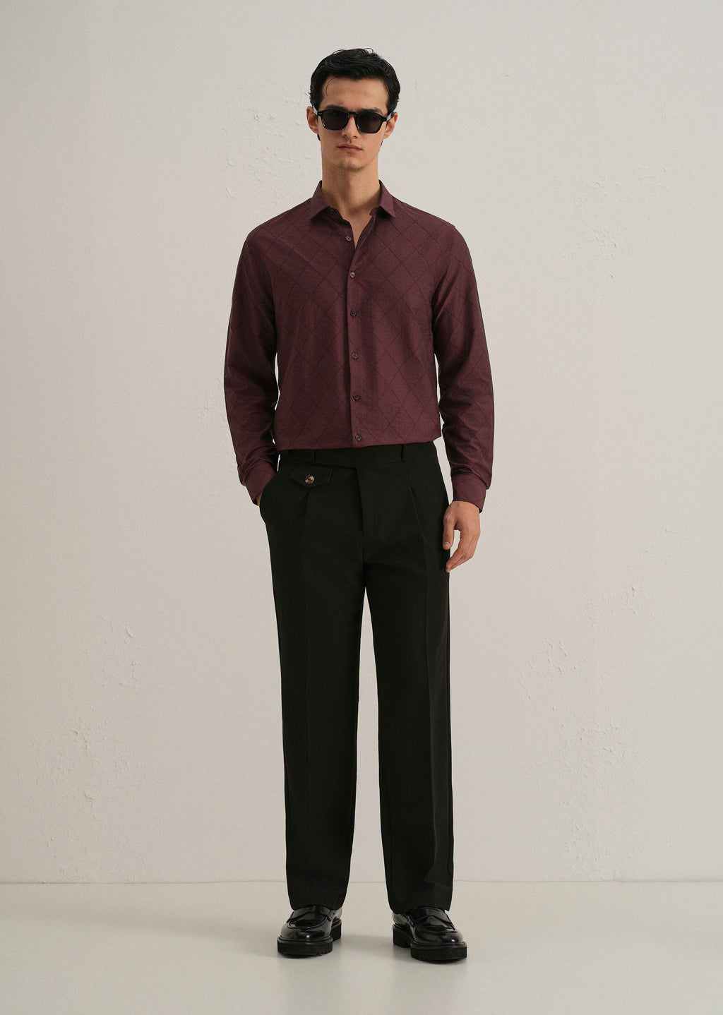 Maroon Diamond Self Pattern Shirt