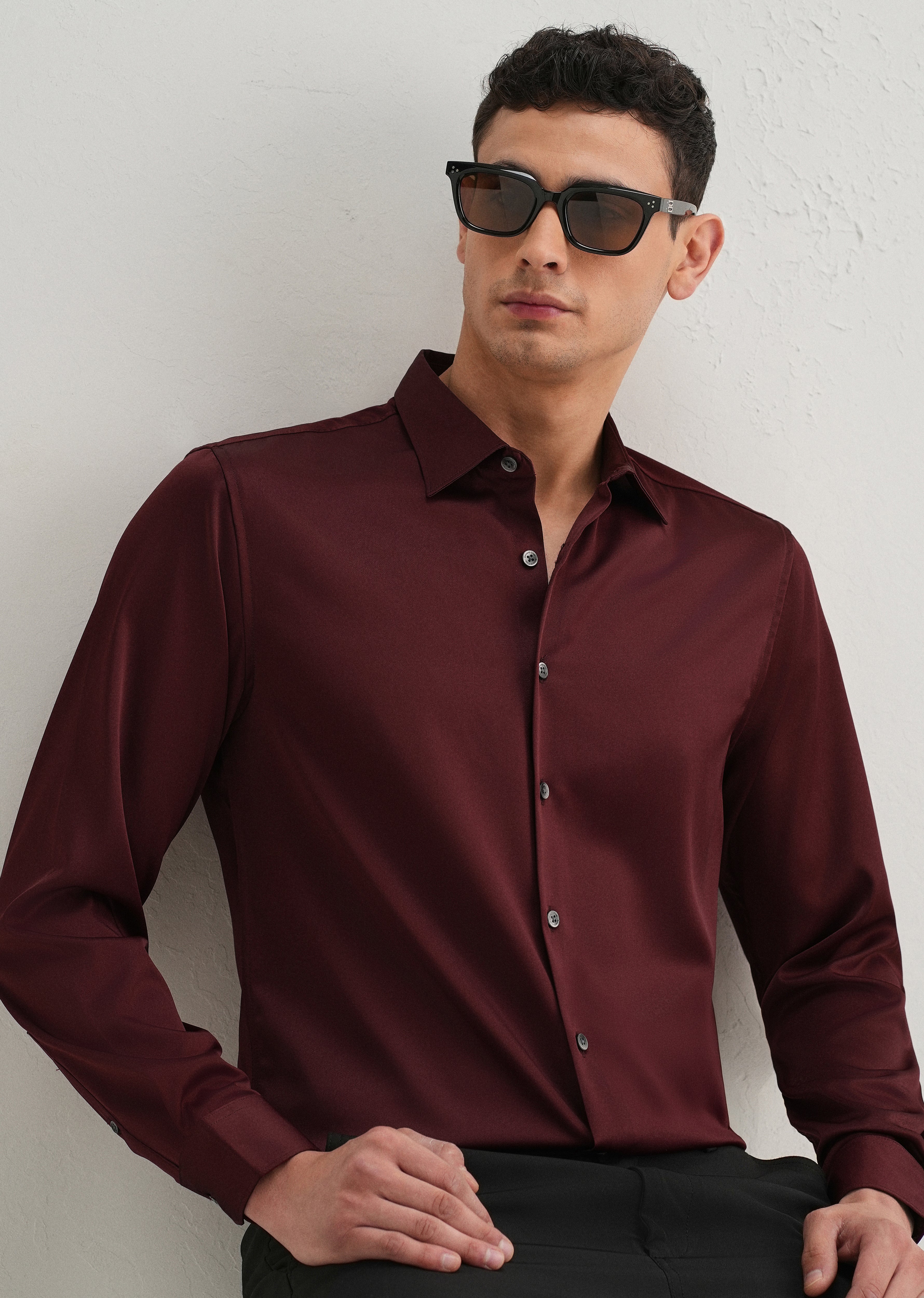 Maroon Premium Satin-Finish Plain Shirt