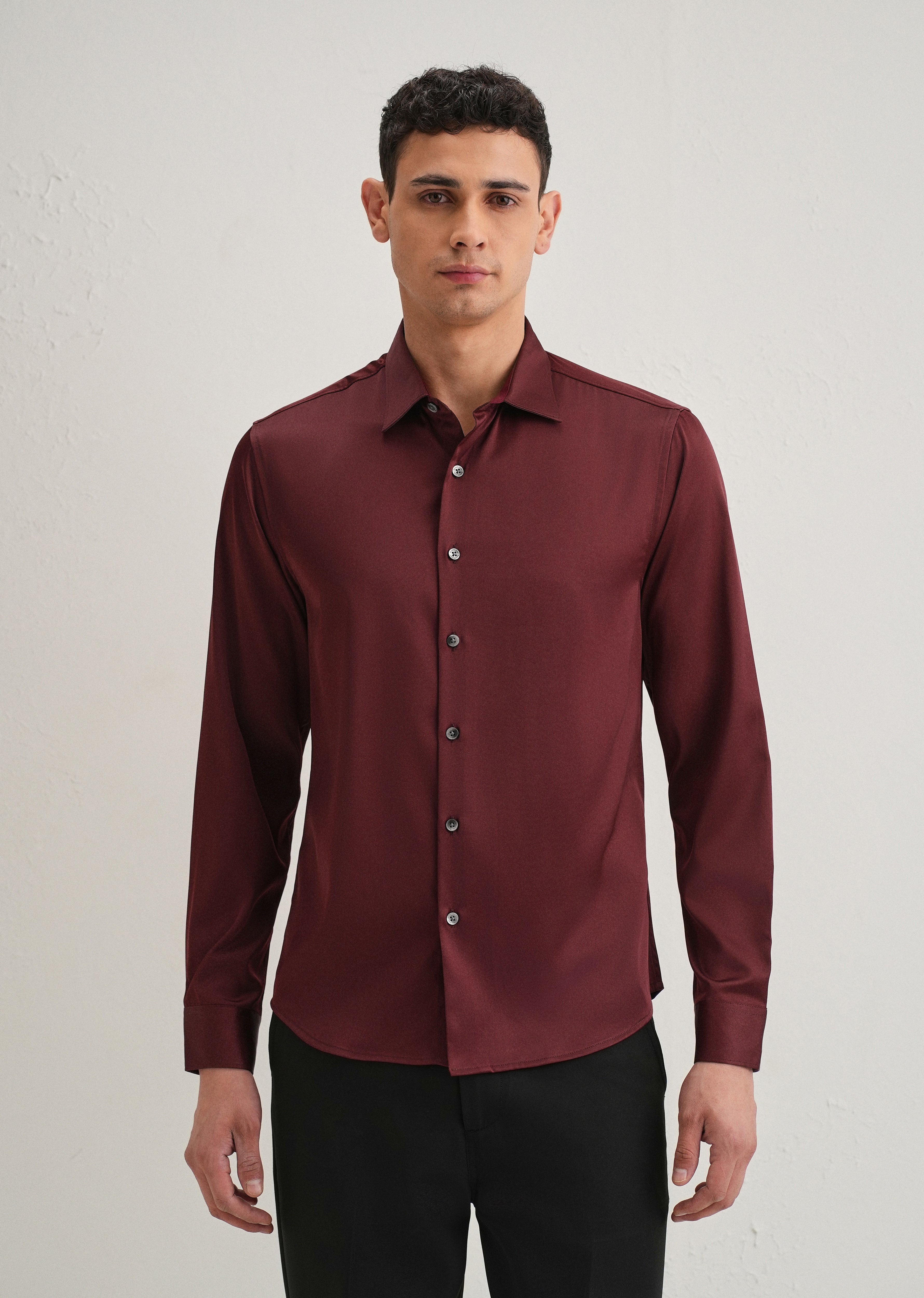 Maroon Premium Satin-Finish Plain Shirt