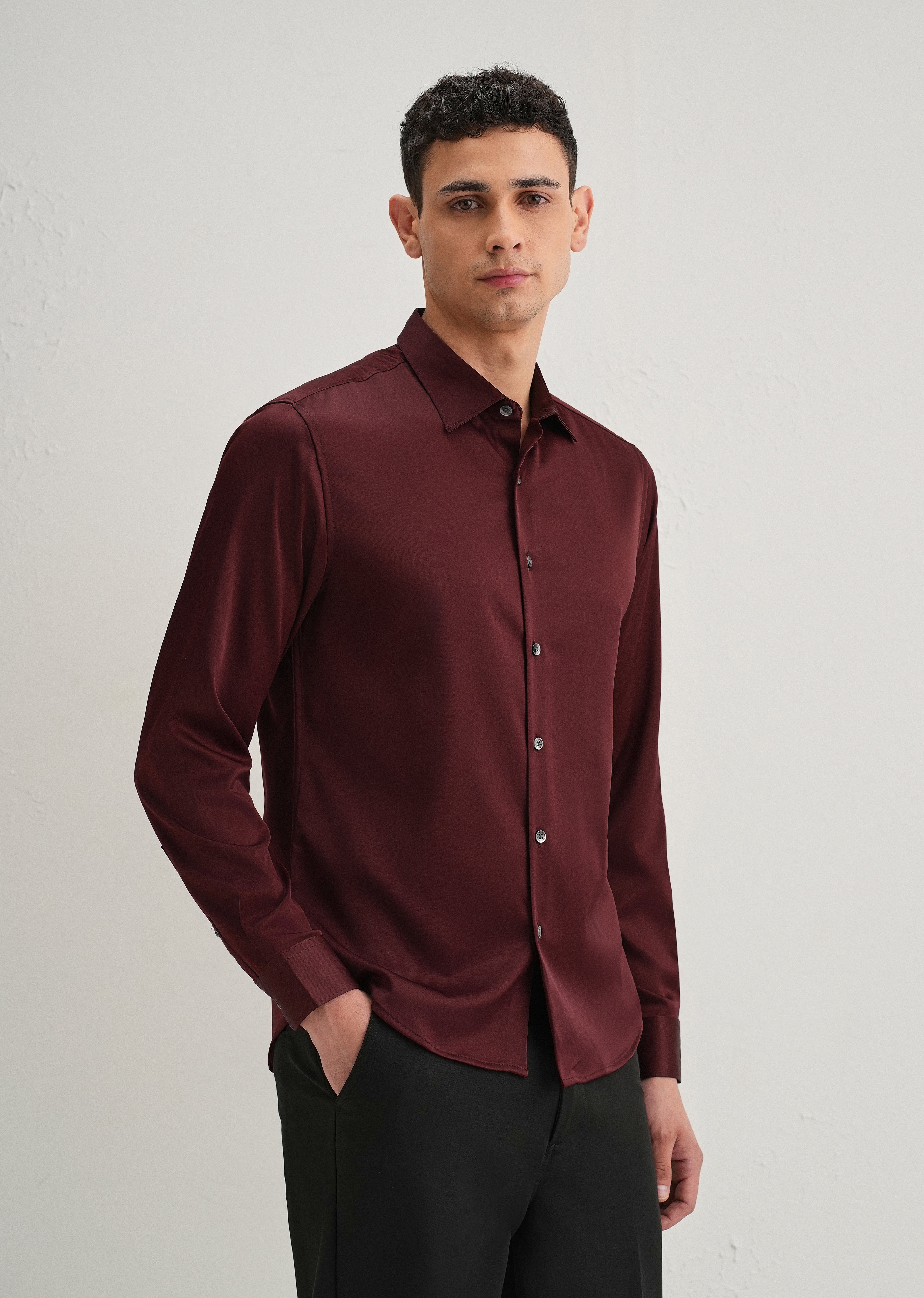 Maroon Premium Satin-Finish Plain Shirt