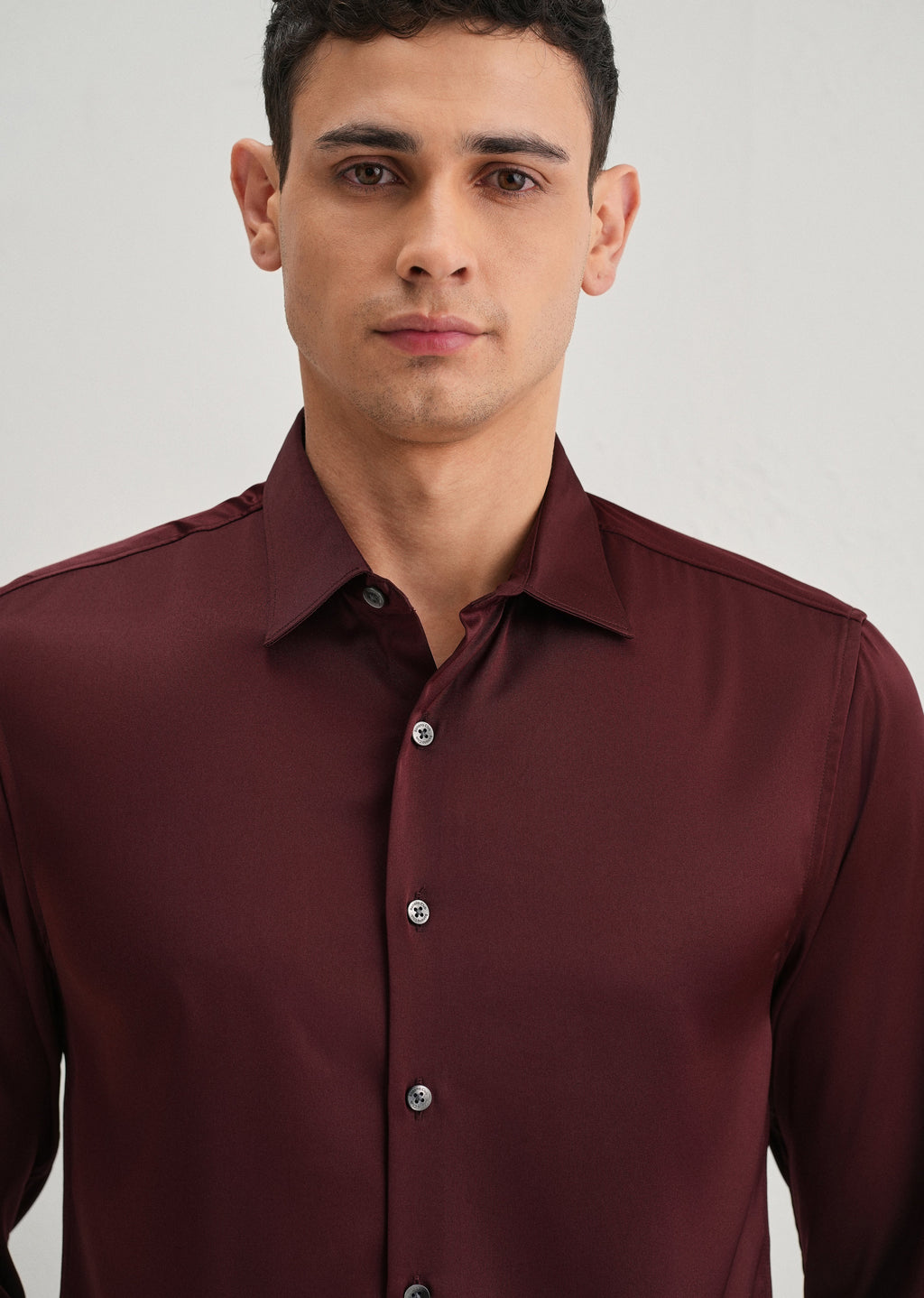 Maroon Premium Satin-Finish Plain Shirt
