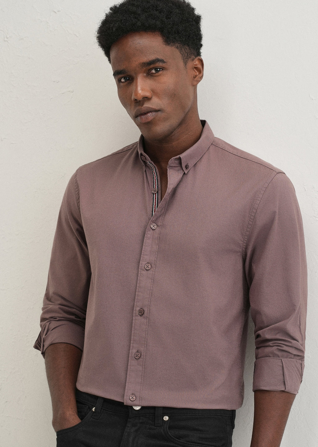 Mauve Contrast Placket Shirt