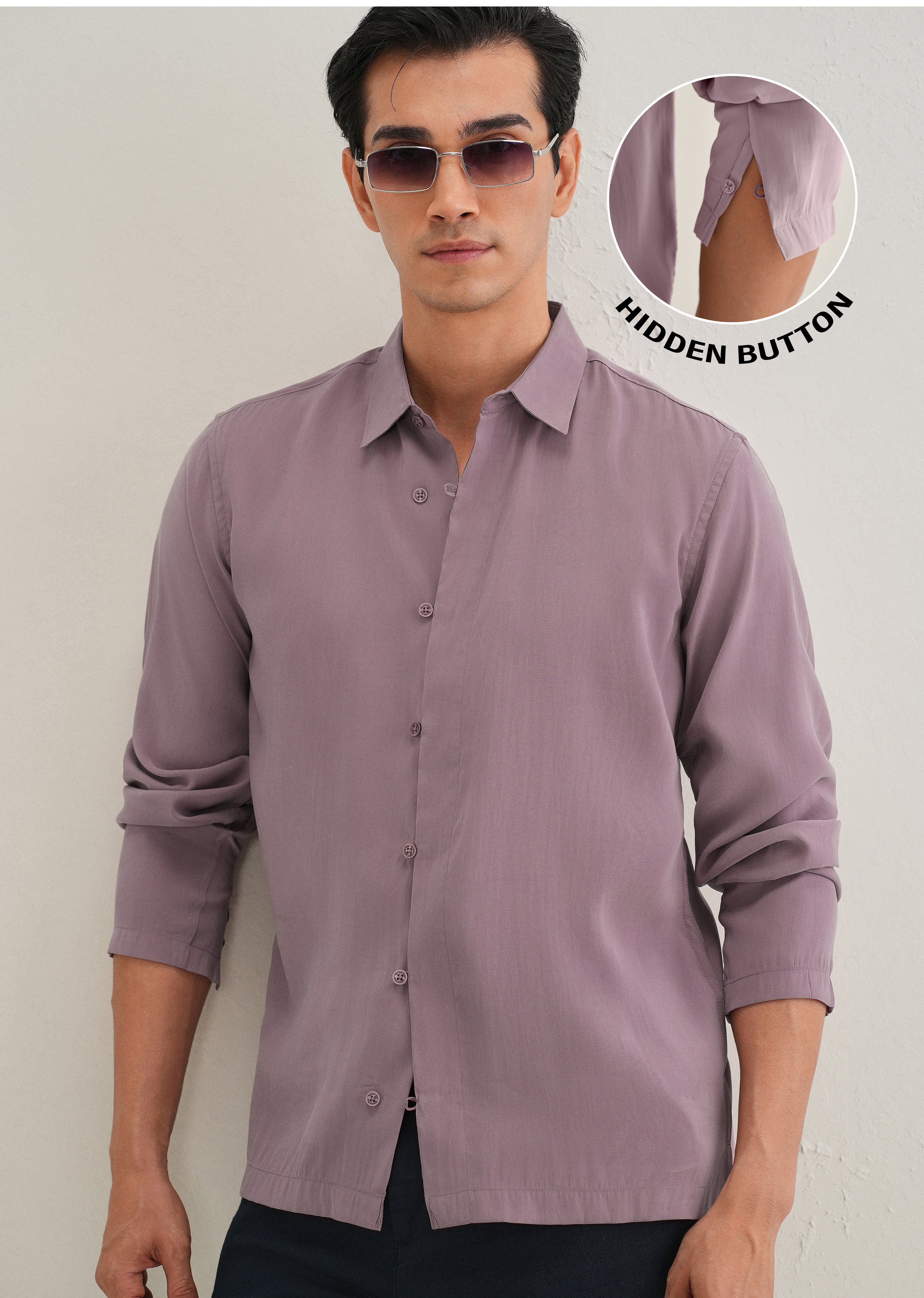 Mauve Loop Button-Down Plain Shirt