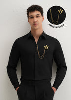 Metallic Bird Brooch Black Designer Shirt