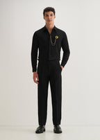 Metallic Bird Brooch Black Designer Shirt