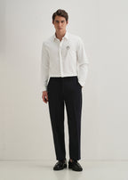Metallic Bird Brooch White Designer Shirt