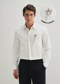 Metallic Bird Brooch White Designer Shirt