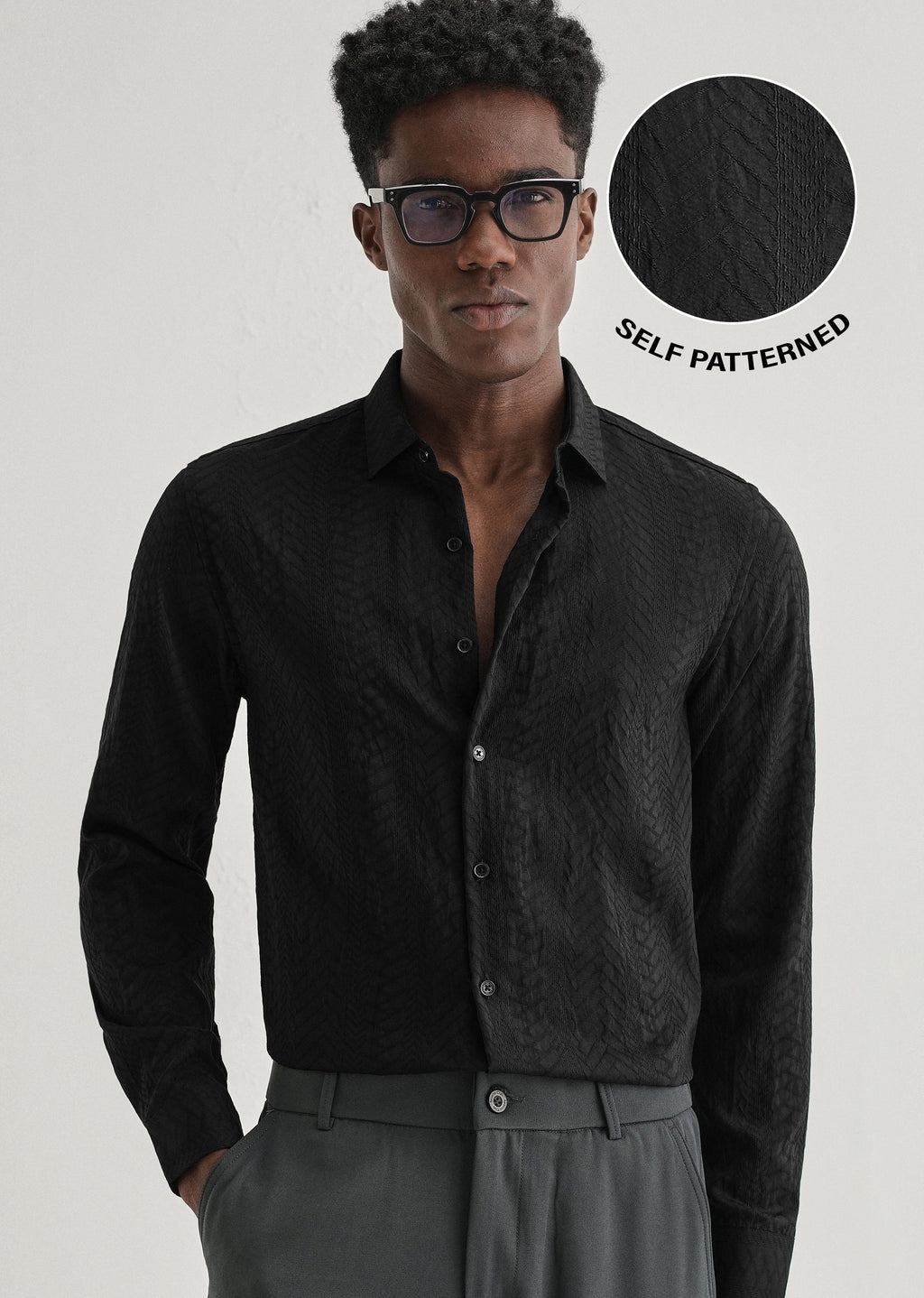 Midnight Black Self Patterned Shirt