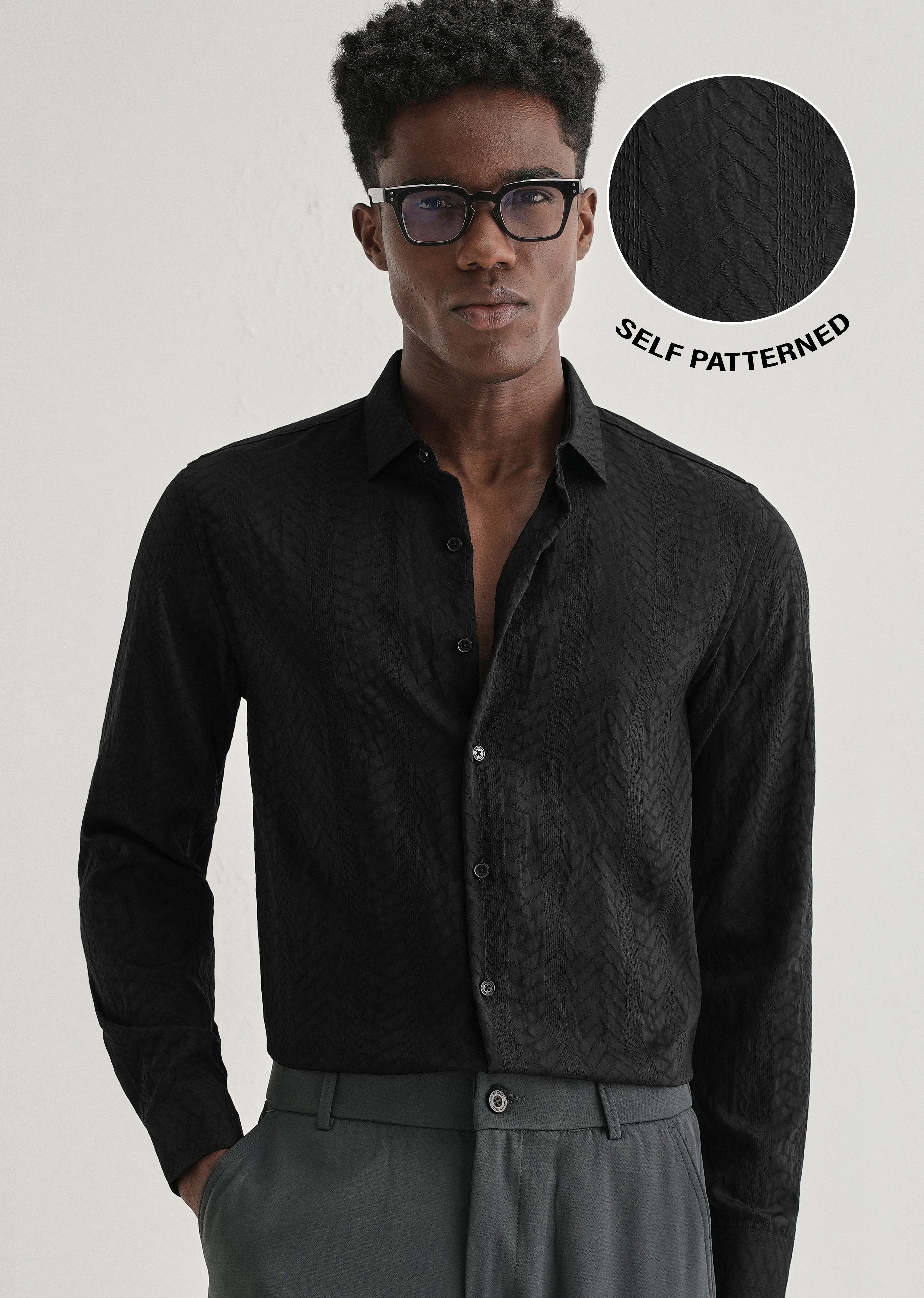 Midnight Black Self Patterned Shirt