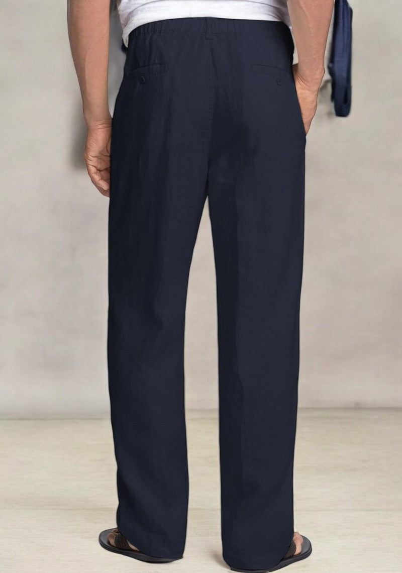 Pack of 2 Navy Blue  , Black Linen Regular Fit Pant-49365