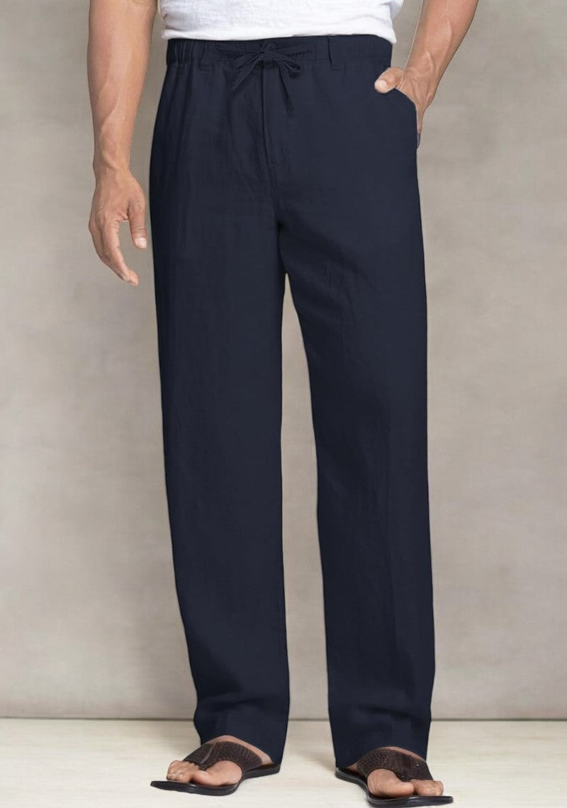 Pack of 2 Navy Blue  , Black Linen Regular Fit Pant-49365
