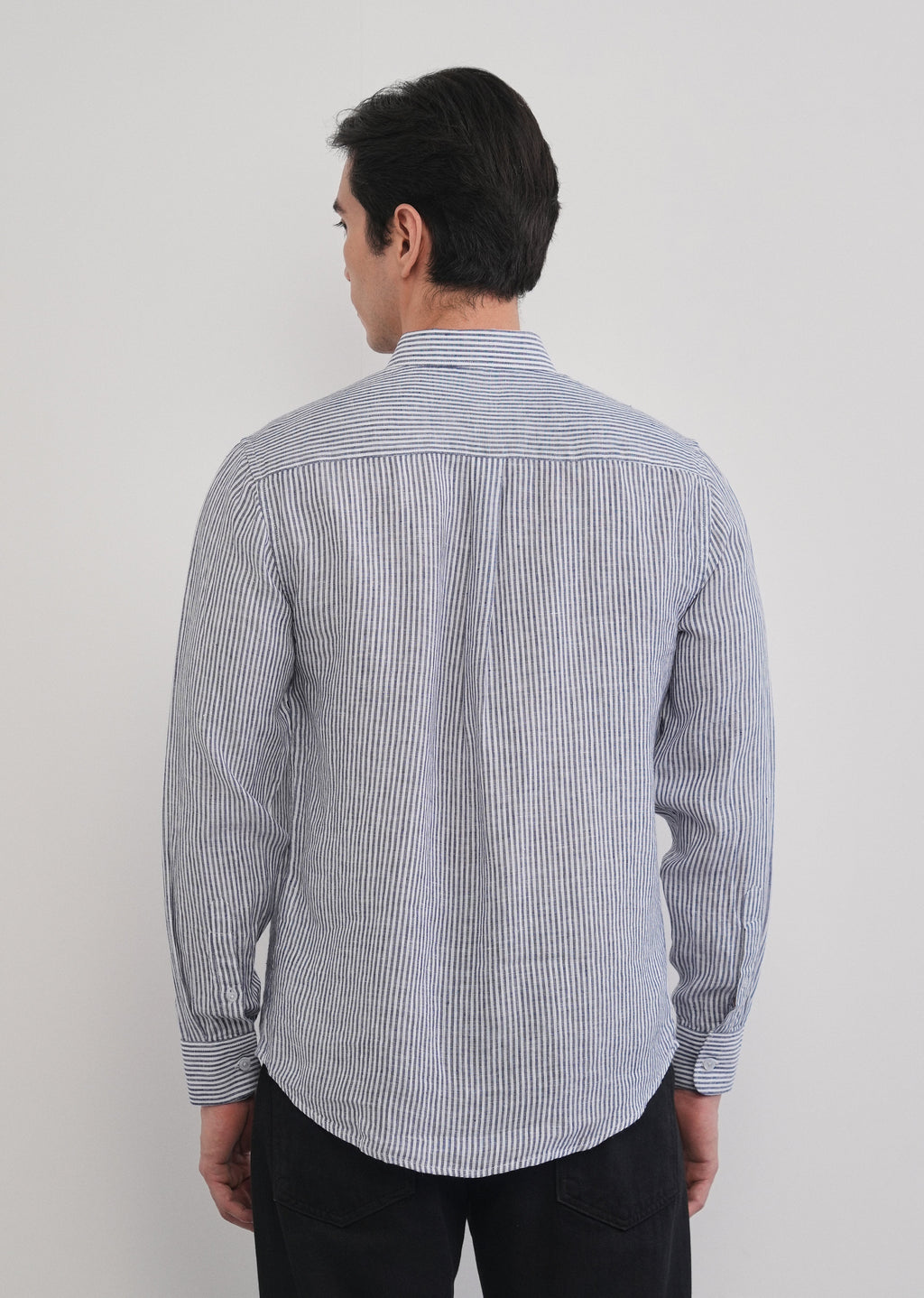 Navy Blue 100% Pure Linen Stripe Shirt