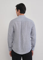 Navy Blue 100% Pure Linen Stripe Shirt