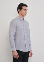 Navy Blue 100% Pure Linen Stripe Shirt