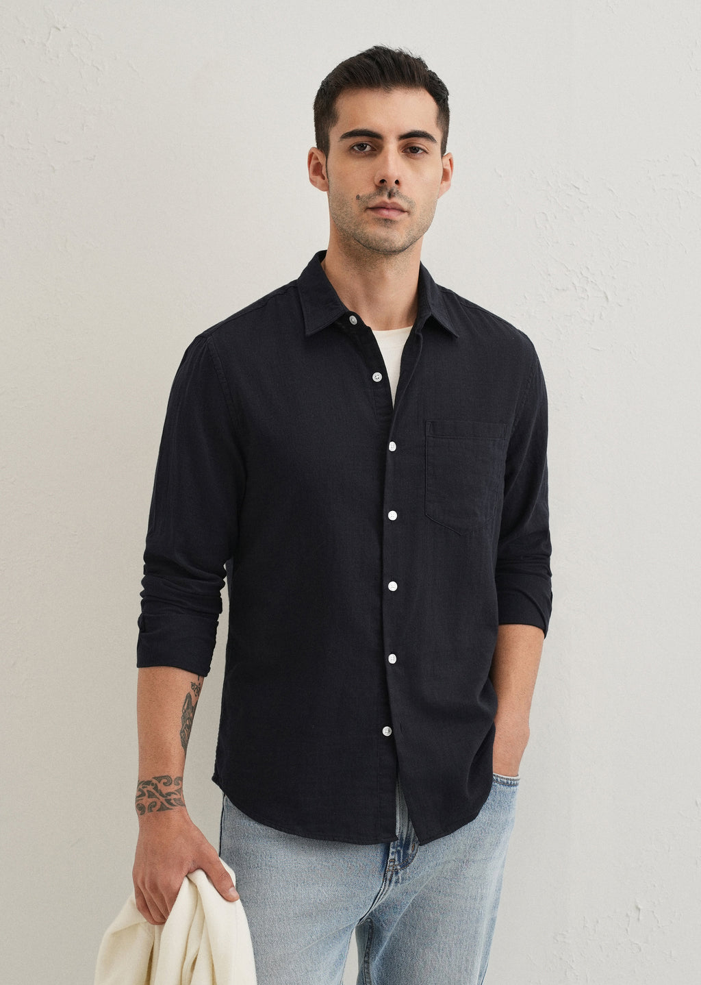 Navy Blue Double Cloth Cotton Shirt