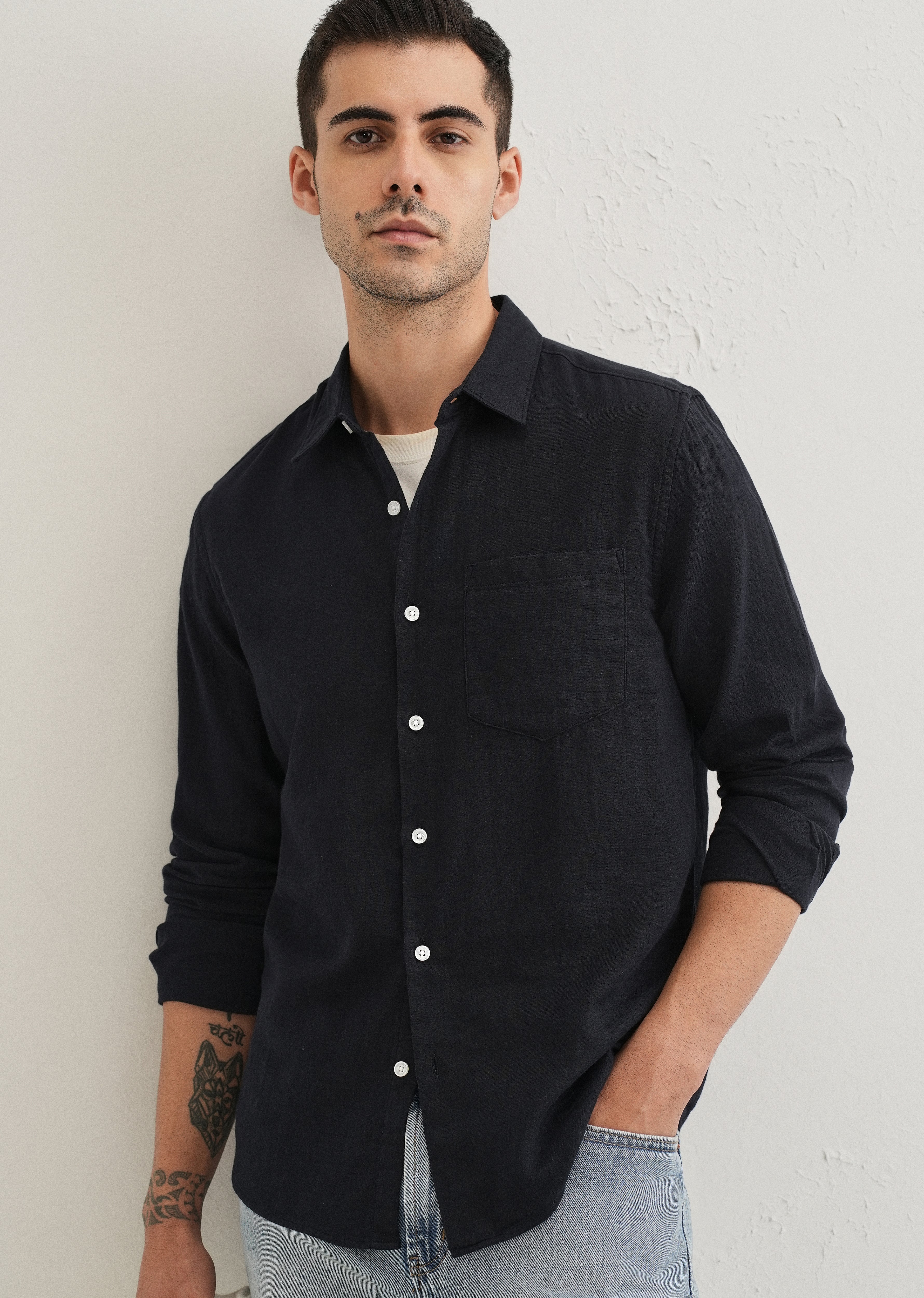 Navy Blue Double Cloth Cotton Shirt