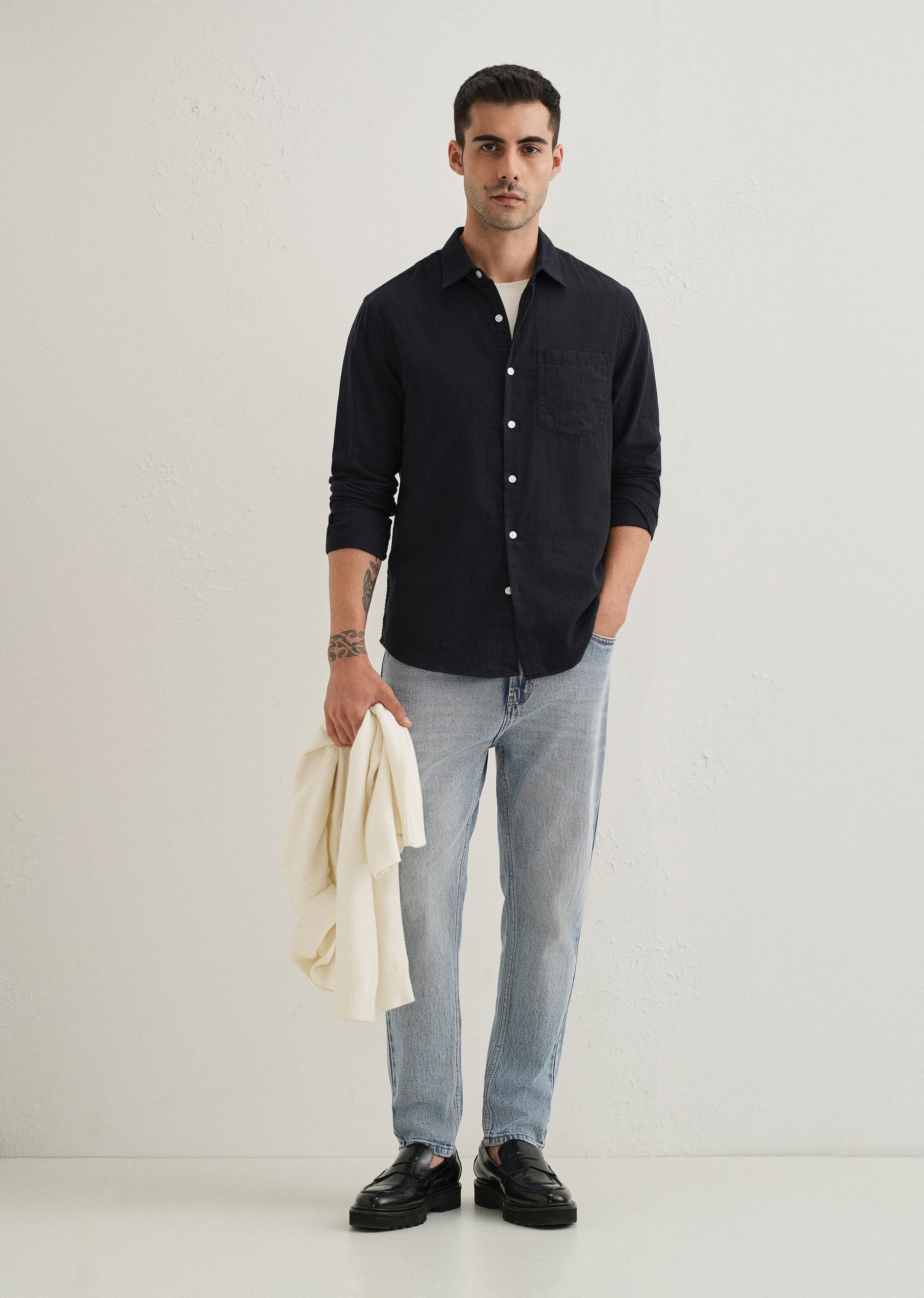 Navy Blue Double Cloth Cotton Shirt