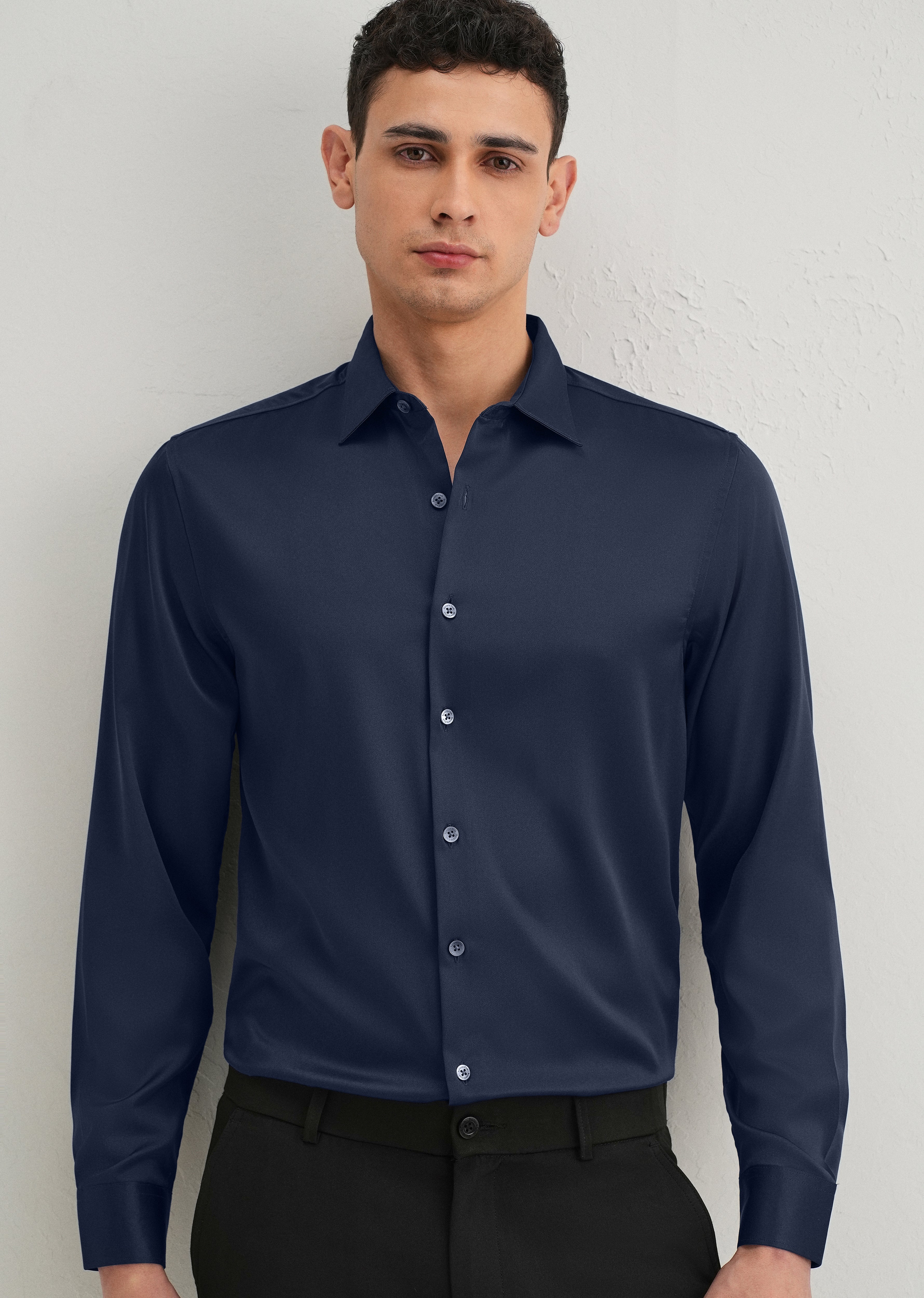 Navy Blue Premium Satin-Finish Plain Shirt