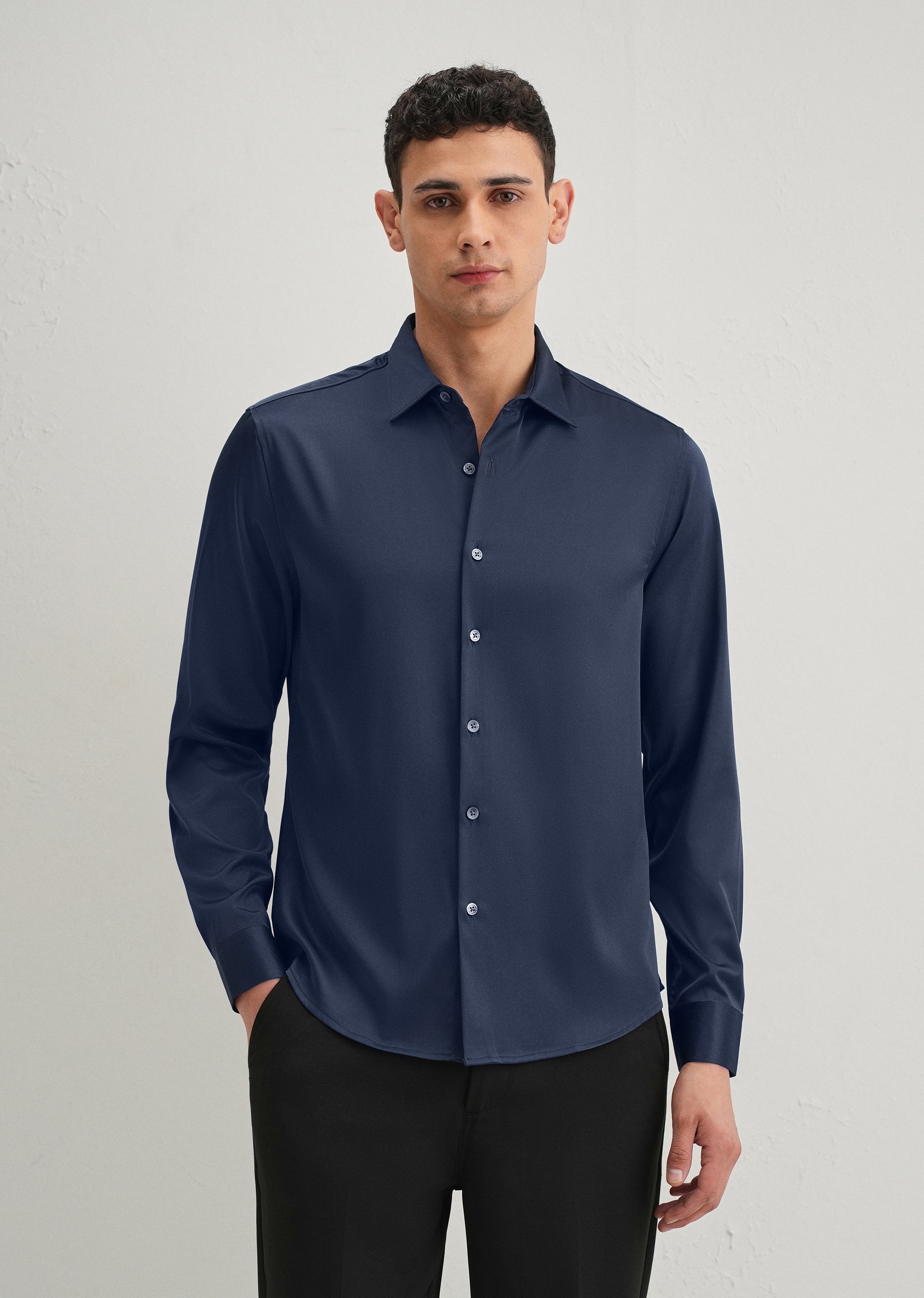 Navy Blue Premium Satin-Finish Plain Shirt
