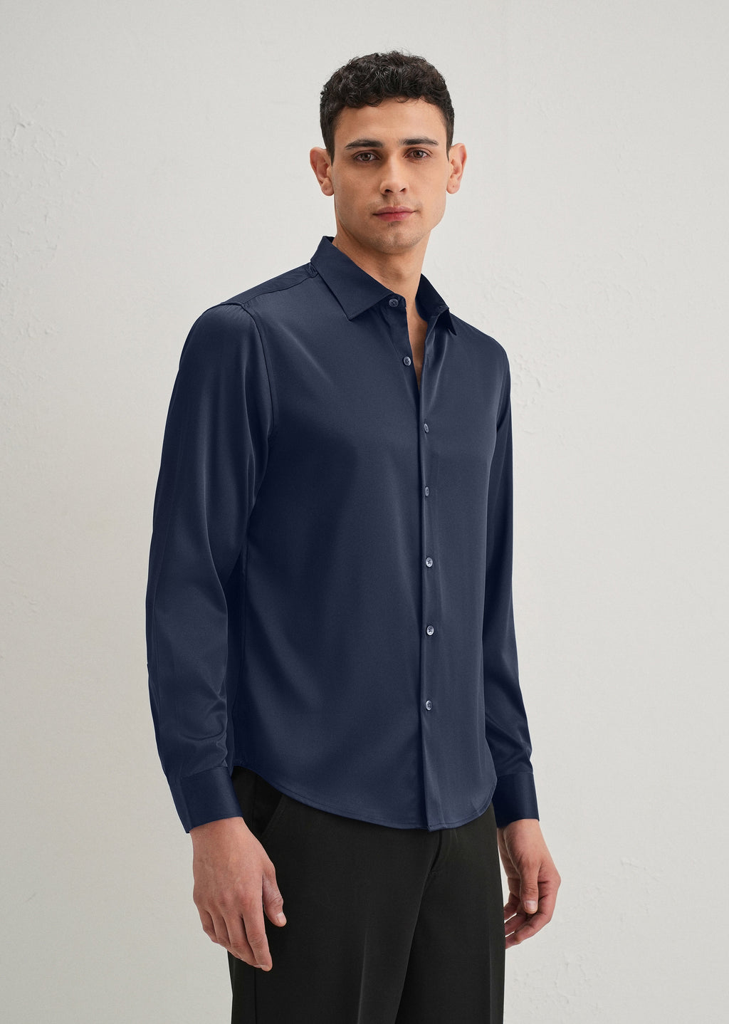 Navy Blue Premium Satin-Finish Plain Shirt