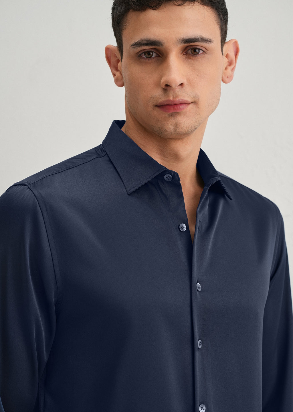 Navy Blue Premium Satin-Finish Plain Shirt
