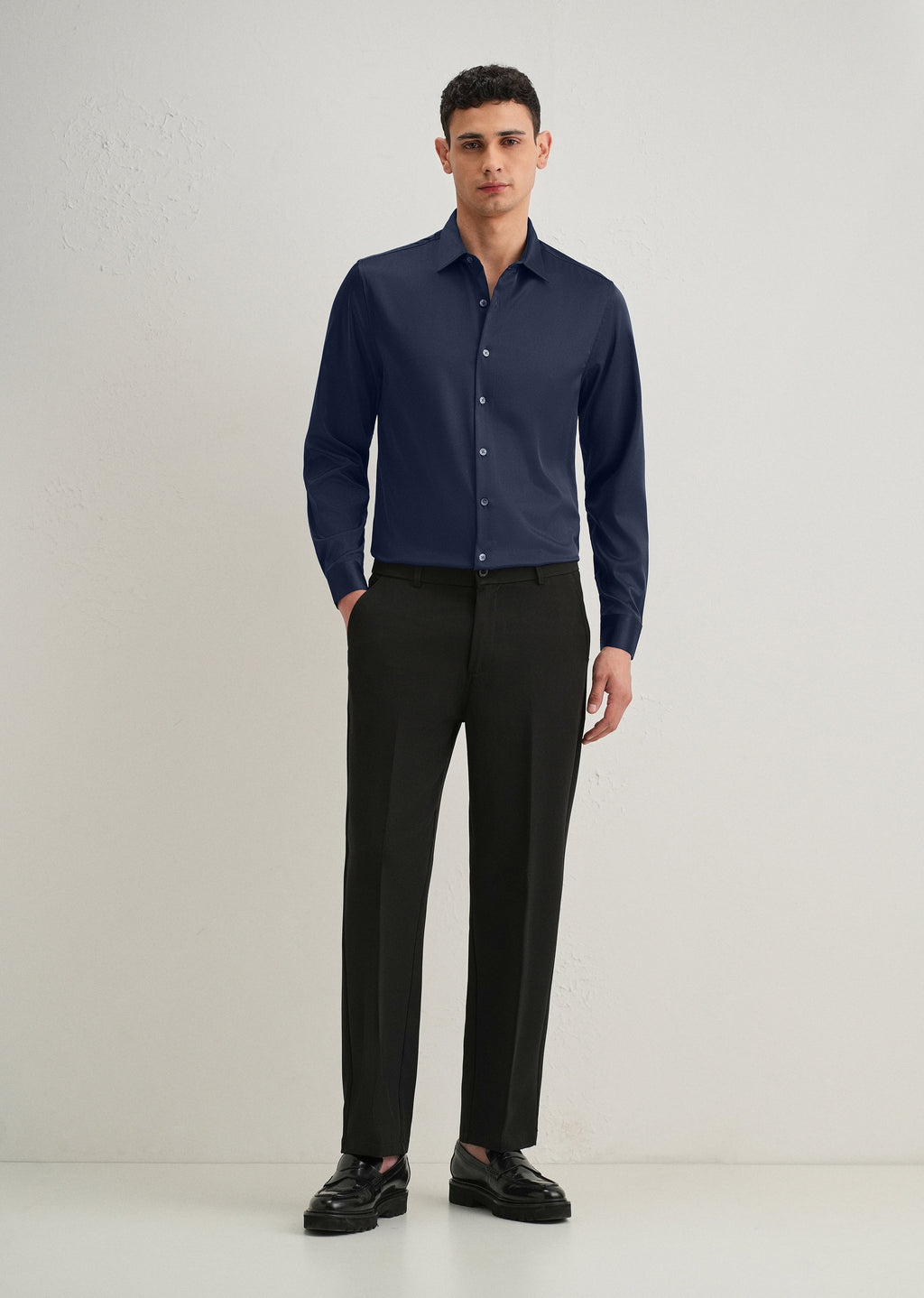 Navy Blue Premium Satin-Finish Plain Shirt