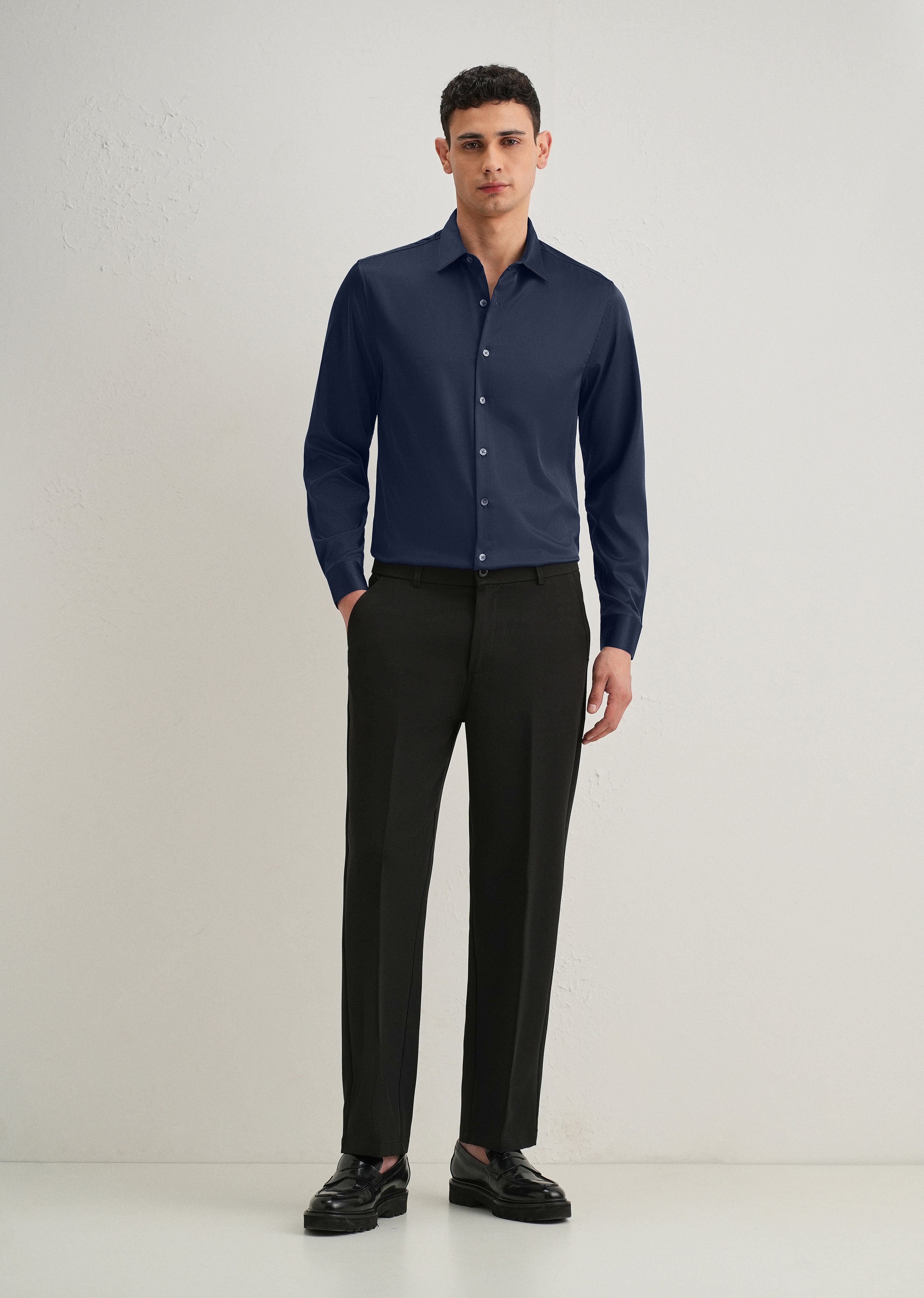 Navy Blue Premium Satin-Finish Plain Shirt
