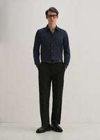 Navy Blue Self Striped Plain Shirt