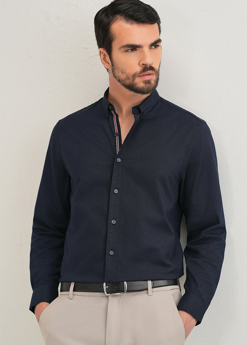 Navy Blue Contrast Placket Shirt