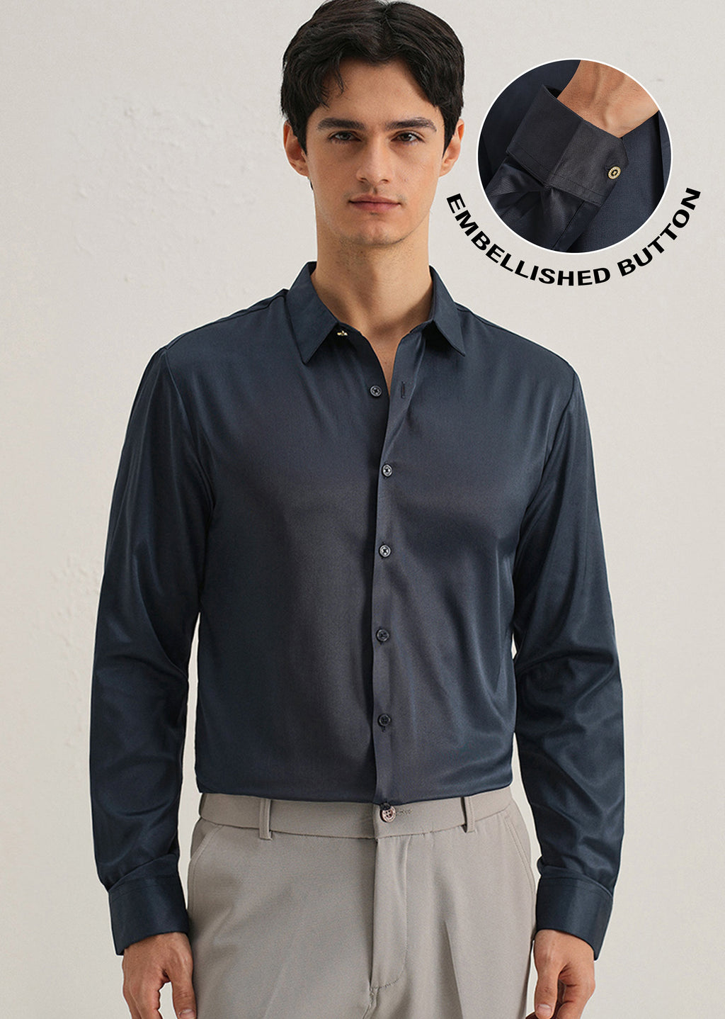 Navy Blue Plain Stitchless Placket Shirt