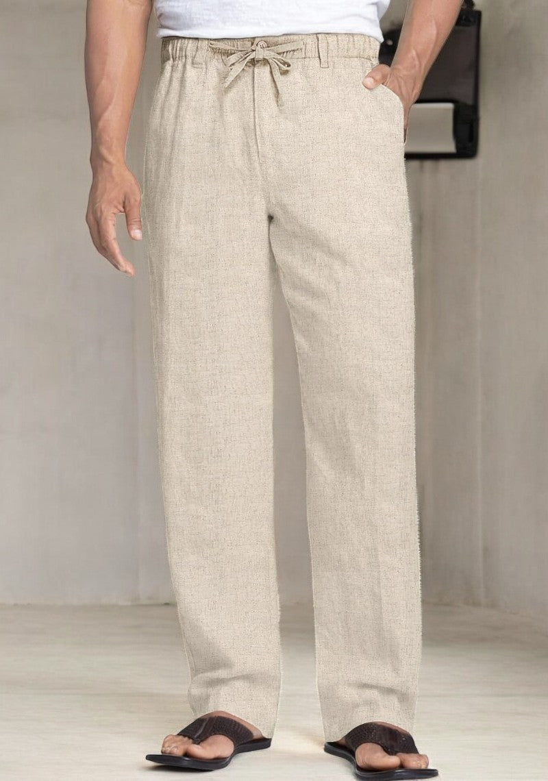 Cream Linen Regular Fit Pant-49369