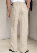 Cream Linen Regular Fit Pant-49369