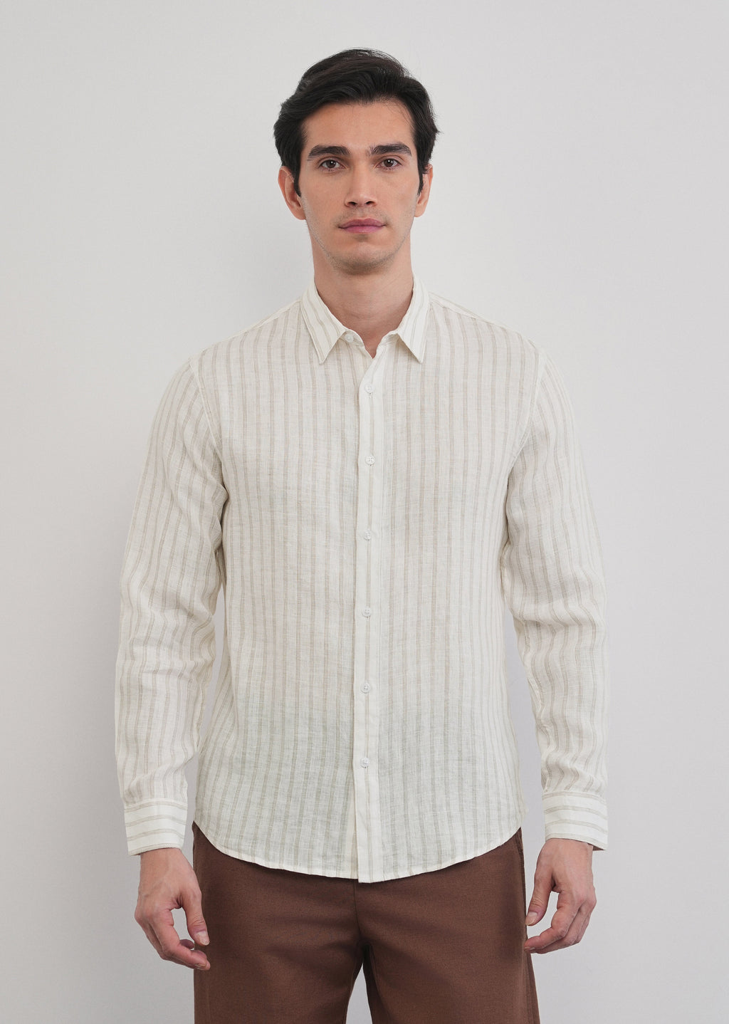 100% Linen Off-White Classic Stripe Shirt