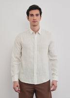 100% Linen Off-White Classic Stripe Shirt