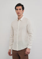 100% Linen Off-White Classic Stripe Shirt