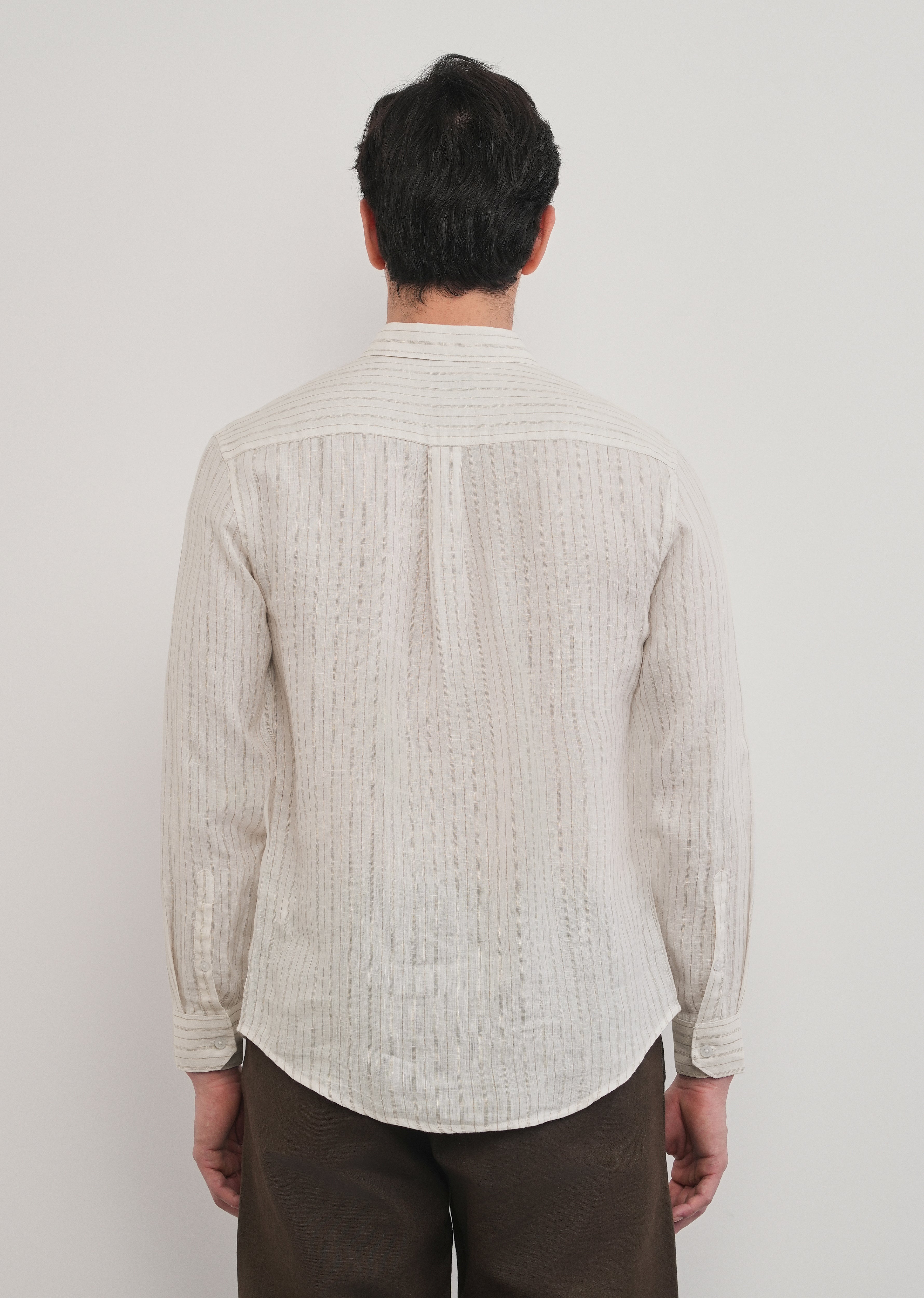 100% Linen Off-White Dual Stripe Shirt