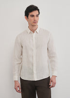 100% Linen Off-White Dual Stripe Shirt