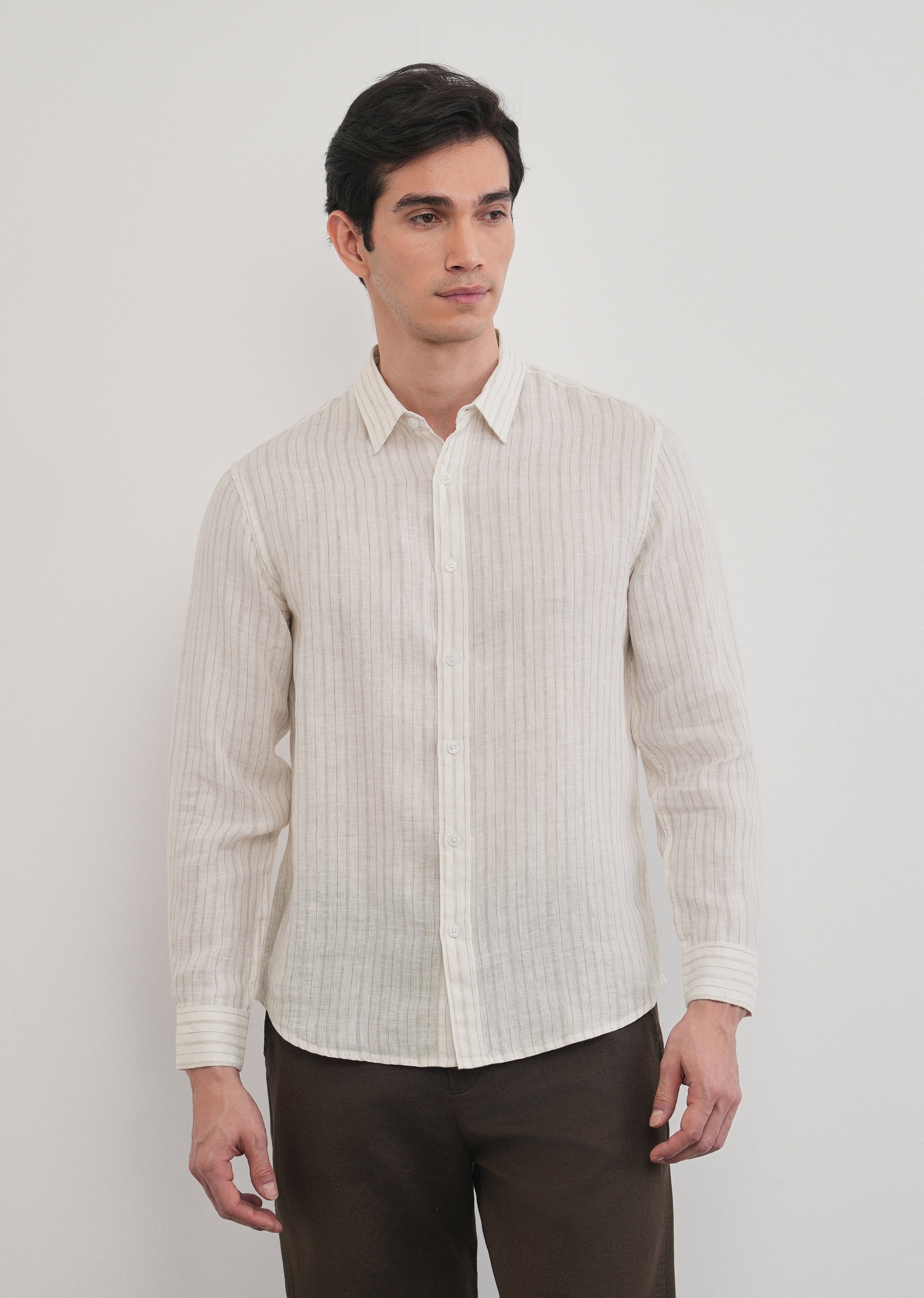 100% Linen Off-White Dual Stripe Shirt