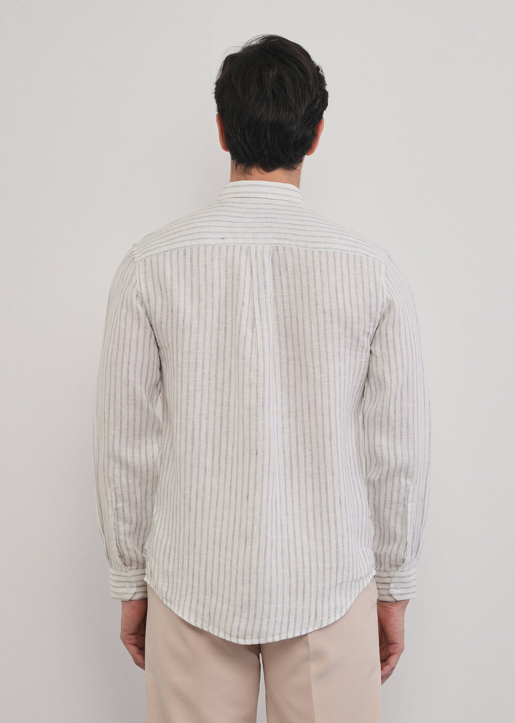 100% Linen Off-White Self-Stripe Shirt