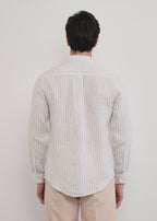 100% Linen Off-White Self-Stripe Shirt