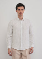 100% Linen Off-White Self-Stripe Shirt