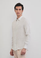 100% Linen Off-White Self-Stripe Shirt