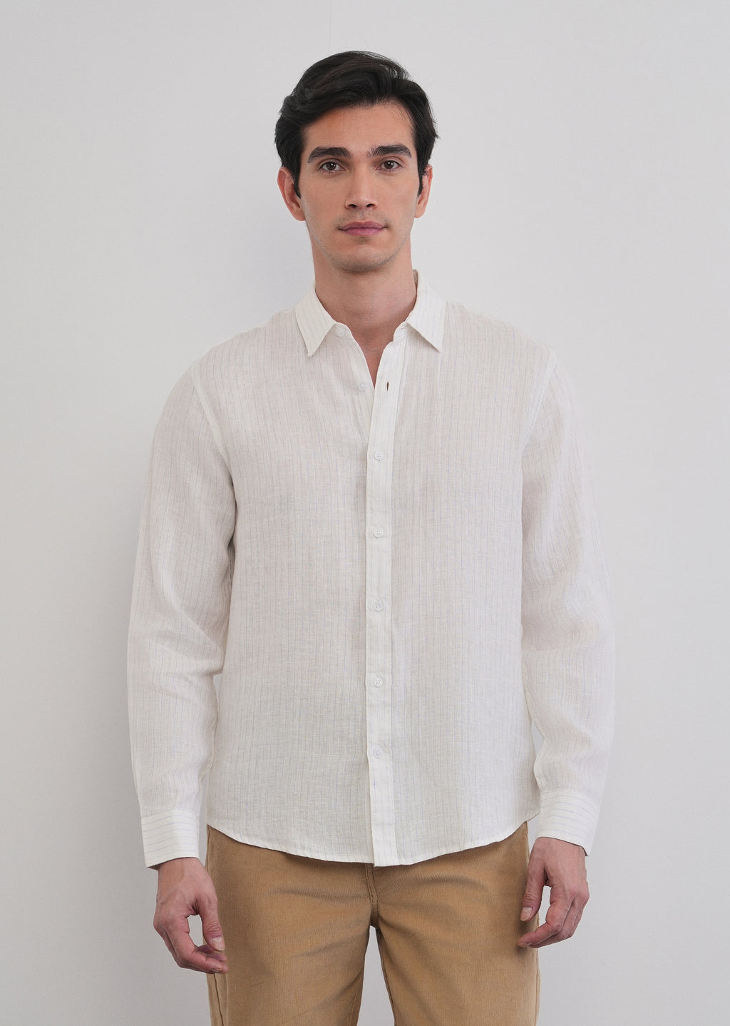 100% Linen Off-White Stripe Shirt