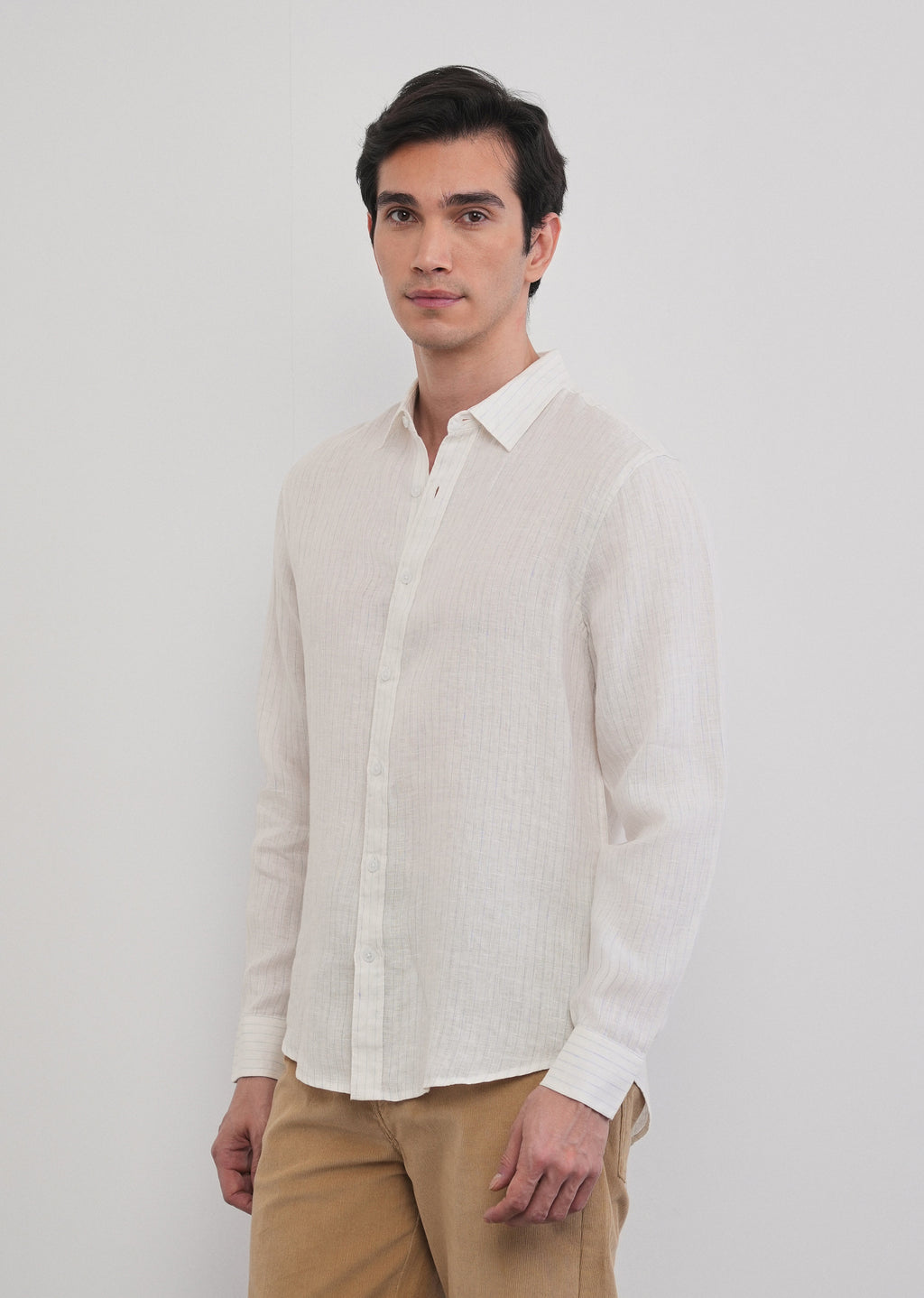 100% Linen Off-White Stripe Shirt
