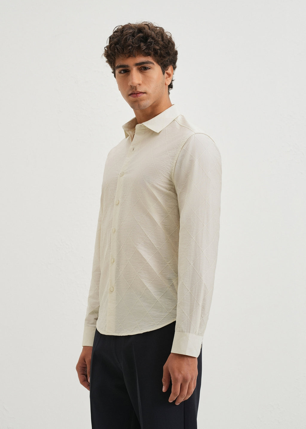 Off White Diamond Self Pattern Shirt