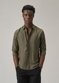 Olive Crushed Self Stripe Shirt